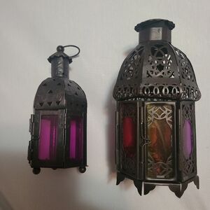 Decorative Black and Purple Tealight Candle Lantern Set